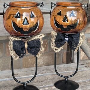 Set Of 2 Jack-o-lantern Candle Holders